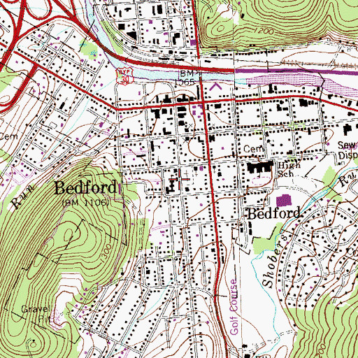 Topographic Map of Bedford Primary Elementary School, PA