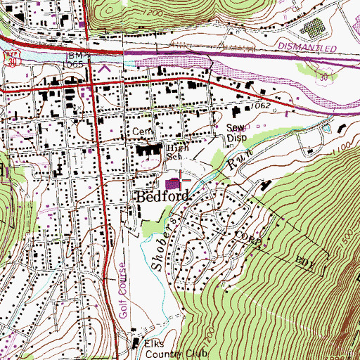 Topographic Map of Bedford Middle School, PA