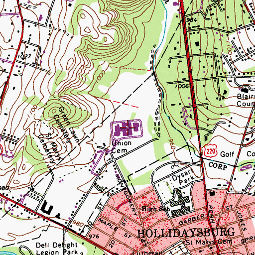 Topographic Map of Hollidaysburg Area Senior High School, PA