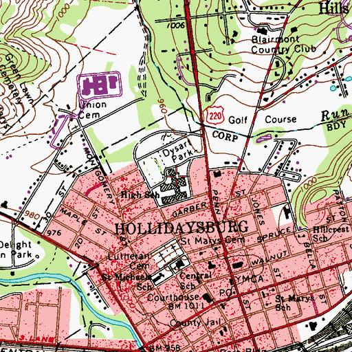 Topographic Map of Hollidaysburg Area Junior High School, PA