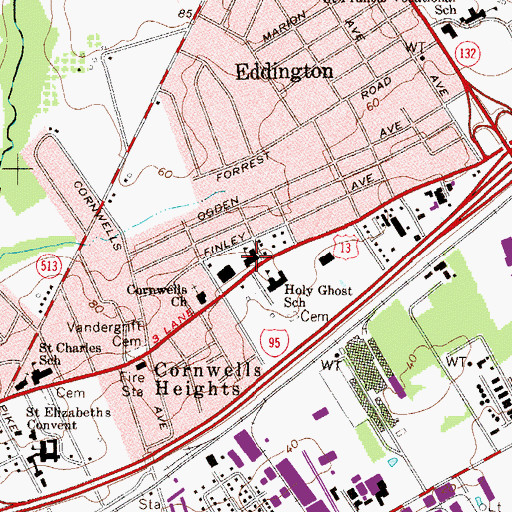 Topographic Map of Cornwells Elementary School, PA