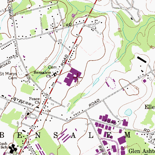 Topographic Map of Bensalem Township High School, PA