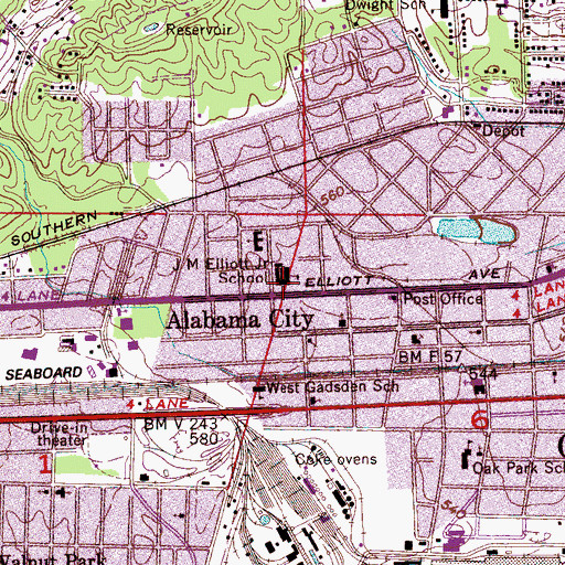 Topographic Map of J M Elliott Junior School, AL