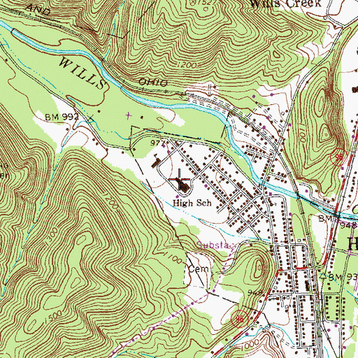 Topographic Map of Hyndman Middle Senior High School, PA