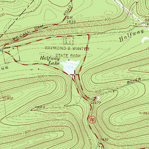 Topographic Map of Halfway Dam, PA