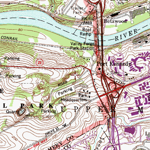 Topographic Map of Port Kennedy Quarry, PA