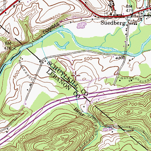 Topographic Map of Suedberg Fossil Site, PA