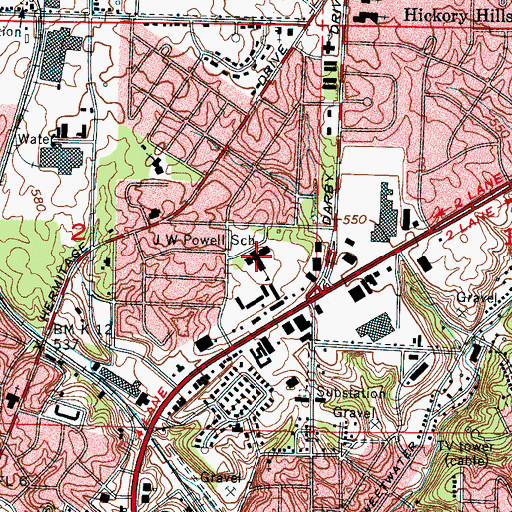 Topographic Map of JW Powell School, AL