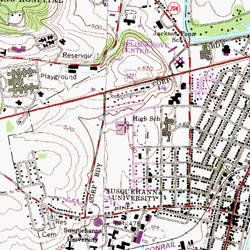Topographic Map of Selinsgrove Area Middle School, PA