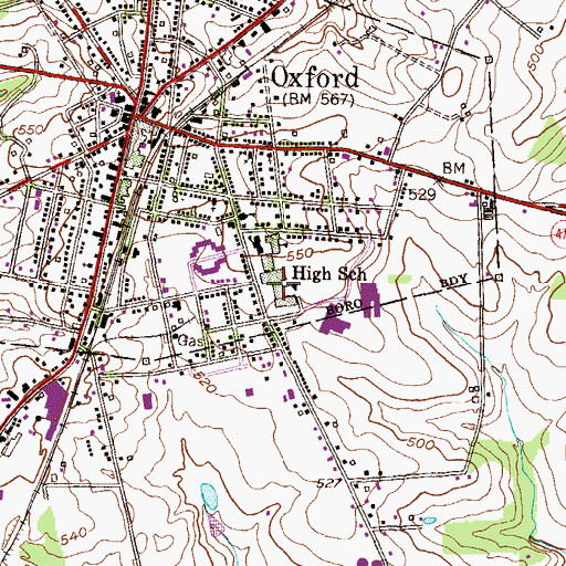 Topographic Map of Oxford Area High School, PA