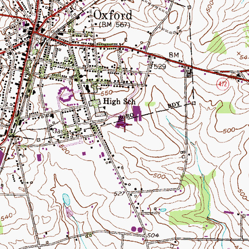 Topographic Map of Oxford Area Middle School, PA