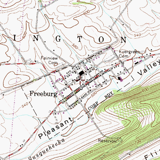 Topographic Map of Freeburg Washington Elementary School, PA