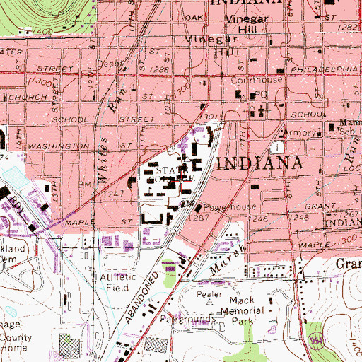Topographic Map of Indiana University of Pennsylvania, PA