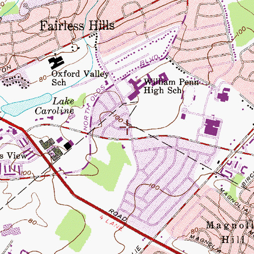 Topographic Map of Pennsburg High School, PA