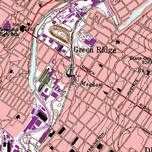 Topographic Map of Green Ridge Station, PA
