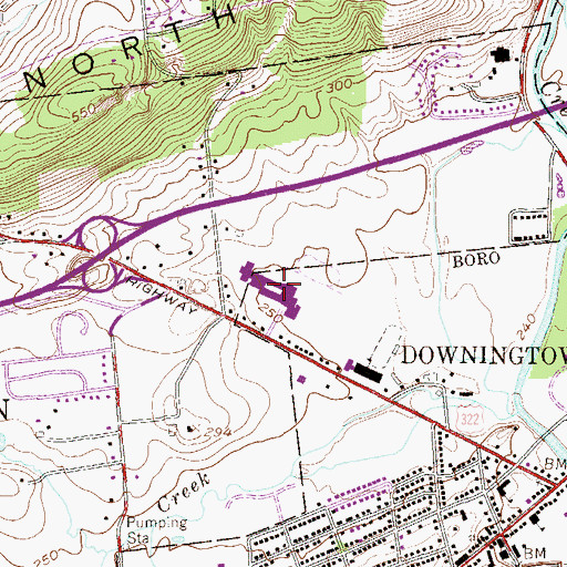 Topographic Map of Downingtown West High School, PA