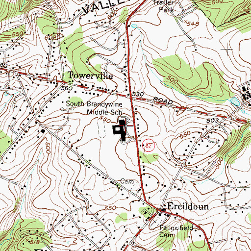Topographic Map of South Brandywine Middle School, PA