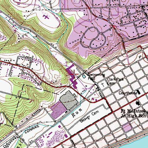 Topographic Map of Beaver Area Junior Senior High School, PA