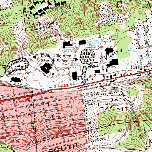 Topographic Map of Chester County Area Vocational Technical School, PA