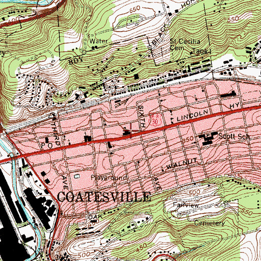Topographic Map of Carl O Benner Elementary School, PA