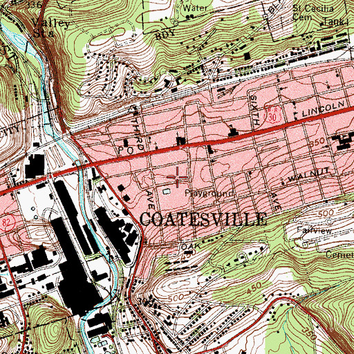 Topographic Map of Gordon Middle School, PA