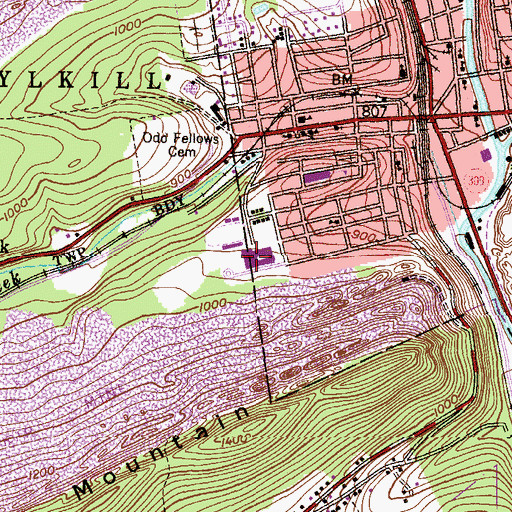 Topographic Map of Tamaqua Area High School, PA
