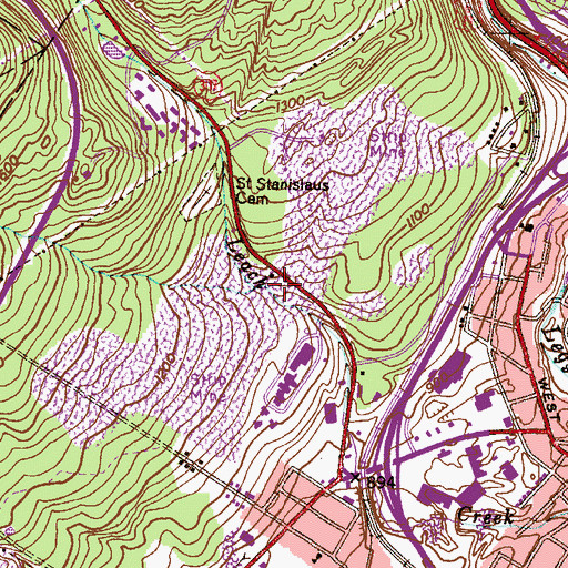 Topographic Map of Von Storch Colliery, PA