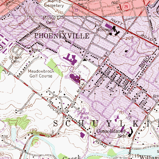 Topographic Map of Phoenixville Area Junior High School, PA