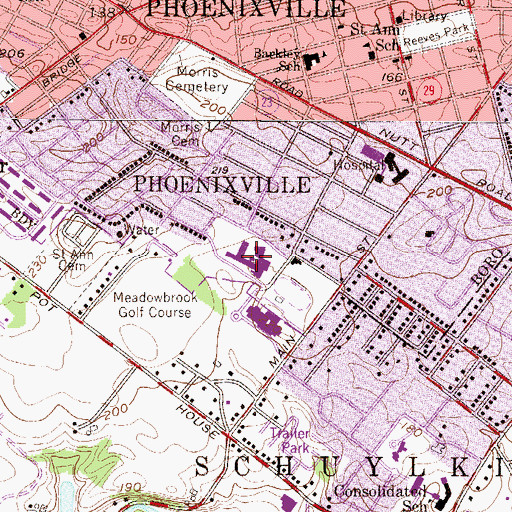 Topographic Map of Phoenixville Area Senior High School, PA