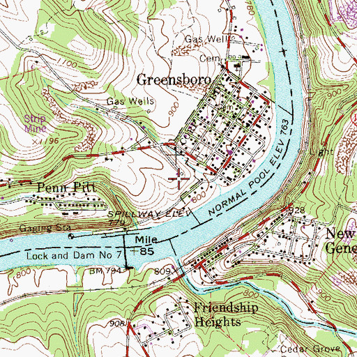 Topographic Map of Greensburg Ferry, PA