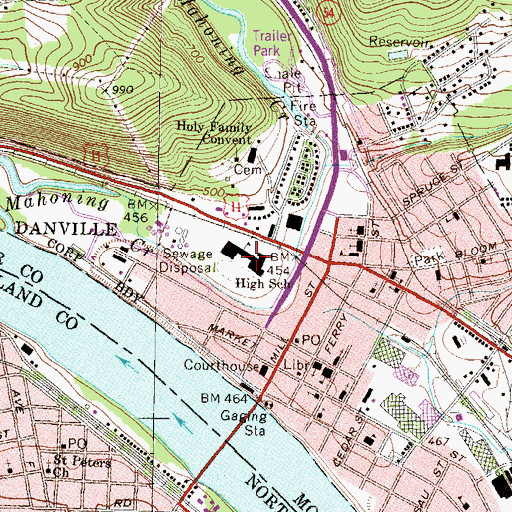 Topographic Map of Danville Middle School, PA