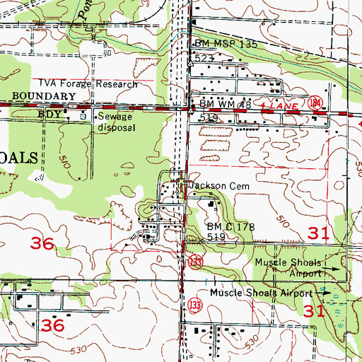 Topographic Map of Jackson Cemetery, AL