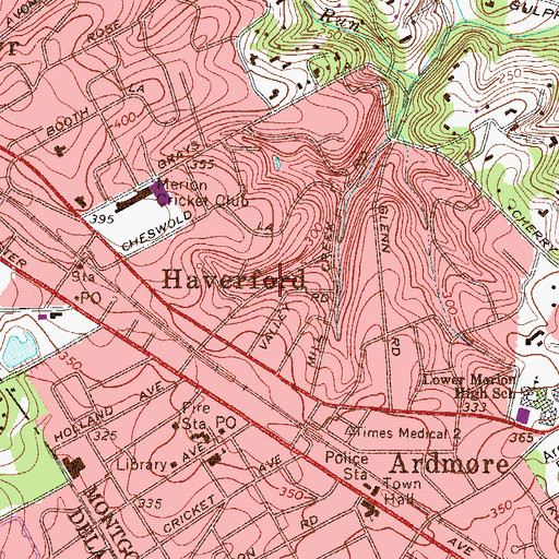 Topographic Map of Haverford Station, PA