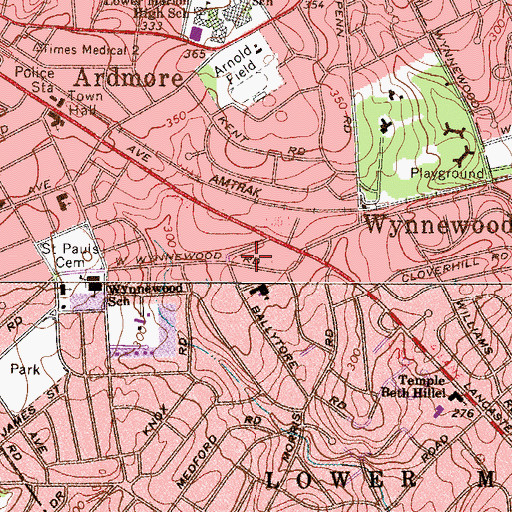 Topographic Map of Wynnewood Plaza, PA
