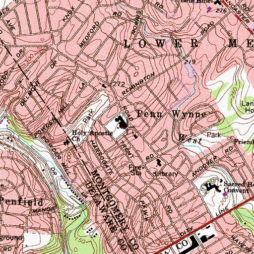Topographic Map of Penn Wynne Elementary School, PA