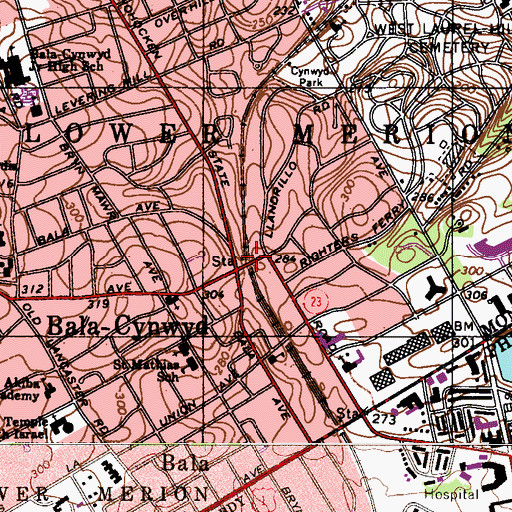 Topographic Map of Cynwyd Station, PA