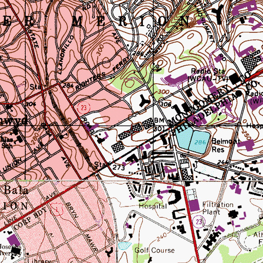 Topographic Map of Bala Cynwyd Shopping Center, PA