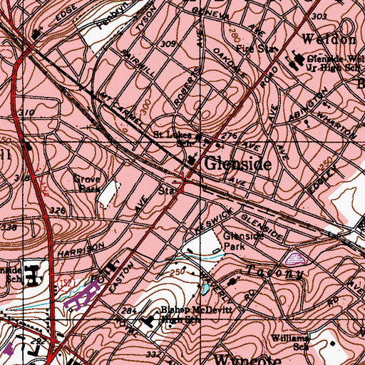 Topographic Map of Glanside Station, PA