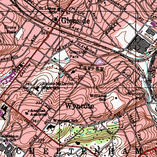 Topographic Map of First Baptist Church, PA