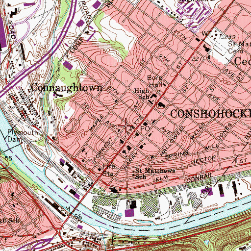 Topographic Map of Saints Cosmos and Damian Catholic Church, PA