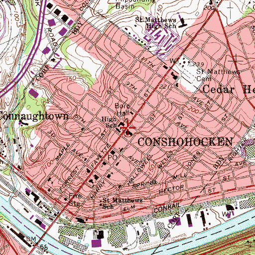Topographic Map of Conshohocken United Methodist Church, PA