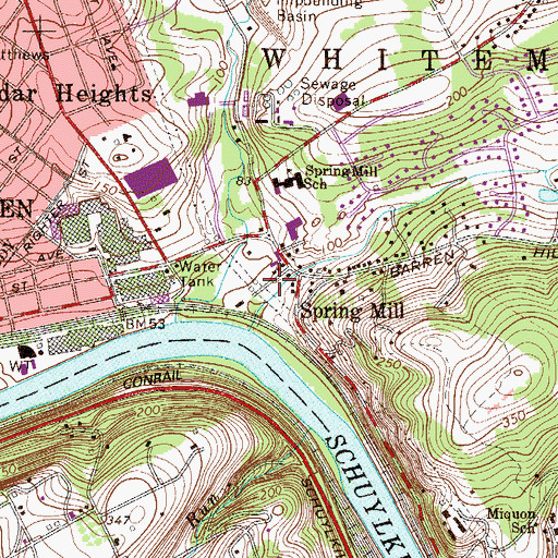 Topographic Map of Spring Mill Station, PA