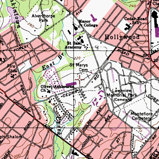 Topographic Map of Rolling Hill Hospital, PA