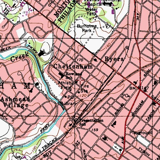 Topographic Map of Cheltenham United Methodist Church, PA