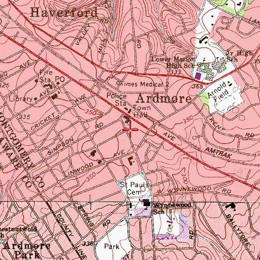 Topographic Map of Saint Colmans School, PA