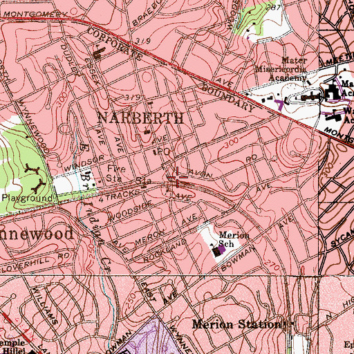 Topographic Map of Wynnewood Station, PA