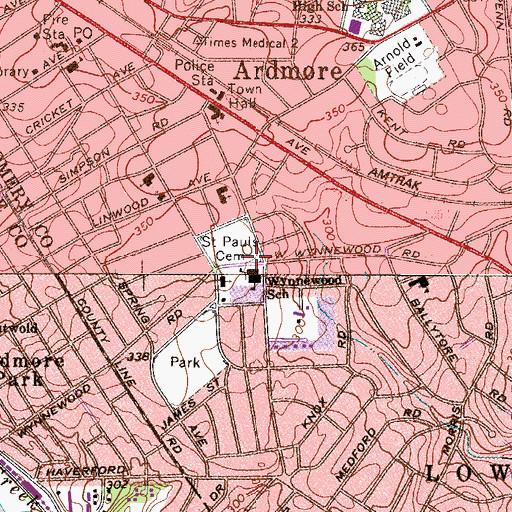 Topographic Map of Saint Pauls Church, PA