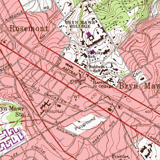 Topographic Map of Rosemont Station, PA