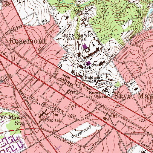 Topographic Map of Bryn Mawr Court, PA