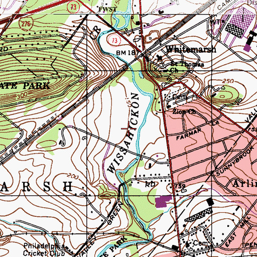 Topographic Map of Wissahickon Valley Park, PA